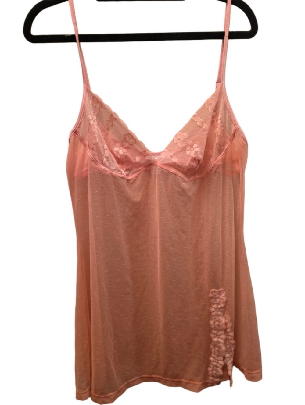 La Senza Pink Sheer Mesh Floral Lace Babydoll Camisole XL Y2K Coquette